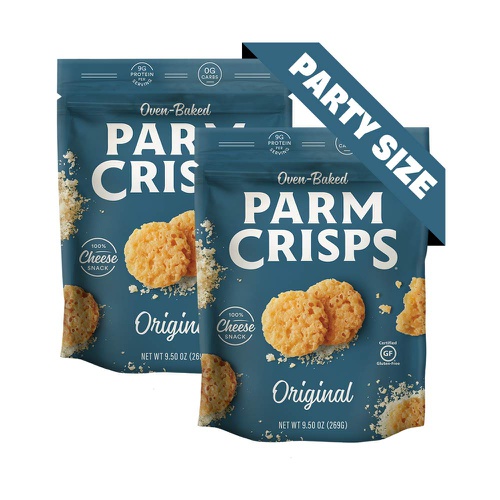  ParmCrisps Party Size Original Parmesan Cheese Crisps, 9.5 oz (Pack of 2), Keto Gluten Free Snacks, 100% Cheese Crisps, Gluten Free, Sugar Free, Low Carb, High Protein, Keto-Friend