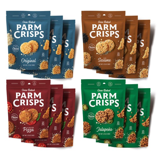  ParmCrisps 12 Count Variety, 1.75 Oz Bags, Keto Snacks, 100% Cheese Crisps, Gluten Free, Keto-Friendly, Sugar Free, Low Carb, High Protein