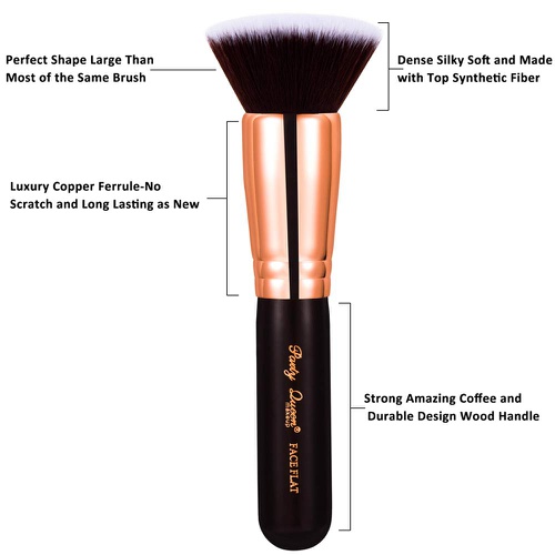  Party Queen Foundation Makeup Brush-Luxury Copper Ferrule，Face Flat Top Kabuki Makeup Tool for Liquid, Cream, and Powder - Buffing, Blending Face Brush Tool