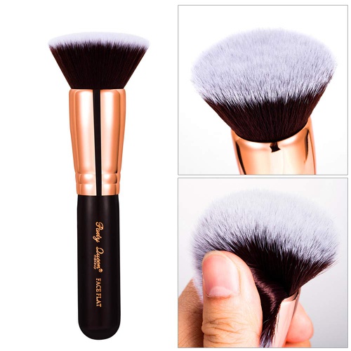  Party Queen Foundation Makeup Brush-Luxury Copper Ferrule，Face Flat Top Kabuki Makeup Tool for Liquid, Cream, and Powder - Buffing, Blending Face Brush Tool