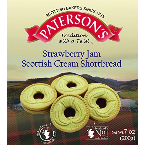  Patersons Strawberry Jam Scottish Cream Shortbread 200g, 7 oz, Made with Fresh Scottish Double Cream & Strawberry Jam Filling, Strawberry Shortbread Cookies, Strawberry Cookies, (P