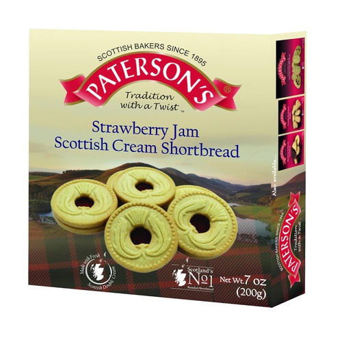  Patersons Strawberry Jam Scottish Cream Shortbread 200g, 7 oz, Made with Fresh Scottish Double Cream & Strawberry Jam Filling, Strawberry Shortbread Cookies, Strawberry Cookies, (P