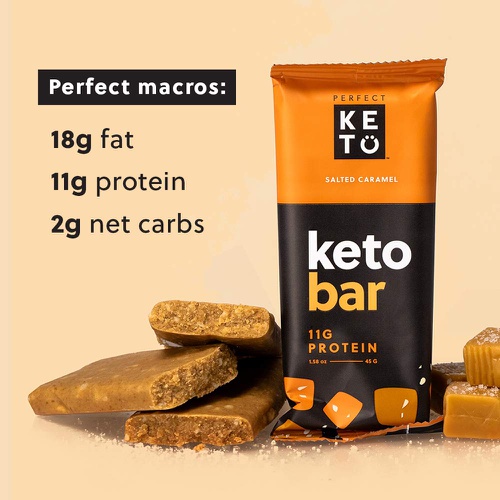  Perfect Keto Bars - The Cleanest Keto Snacks with Collagen and MCT. No Added Sugar, Keto Diet Friendly - 3g Net Carbs, 19g Fat,11g protein - Keto Diet Food Dessert (Salted Caramel,