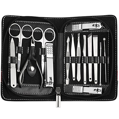  PhantomSky 15 Pcs Stainless Steel Manicure Pedicure Set Nail-Clippers Cleaner Cuticle Grooming Kit - Perfect Nail Scissors Tool Set for Professional and Daily Use