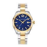 Philip Stein Analog Display Wrist Swiss Quartz Traveler Men Smart Watch Stainless Steel Silver Clasp Chain with Blue Dial Natural Frequency Technology Provides More Energy - Model