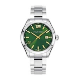 Philip Stein Analog Display Wrist Swiss Quartz Traveler Men Smart Watch Stainless Steel Silver Clasp Chain with Green Dial Natural Frequency Technology Provides More Energy - Model
