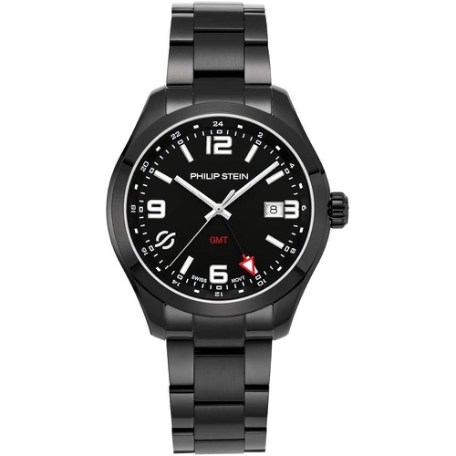  Philip Stein Analog Display Wrist Swiss Quartz Traveler Men Smart Watch Stainless Steel Clasp Chain with Black Dial Natural Frequency Technology Provides More Energy - Model 92B-GM