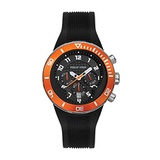 Philip Stein Dual Time Zone Chronograph Analog Display Japanese Quartz Watch Black Rubber Band Orange Rotating Bezel Dial with Extreme Frame Natural Frequency Technology Provide En