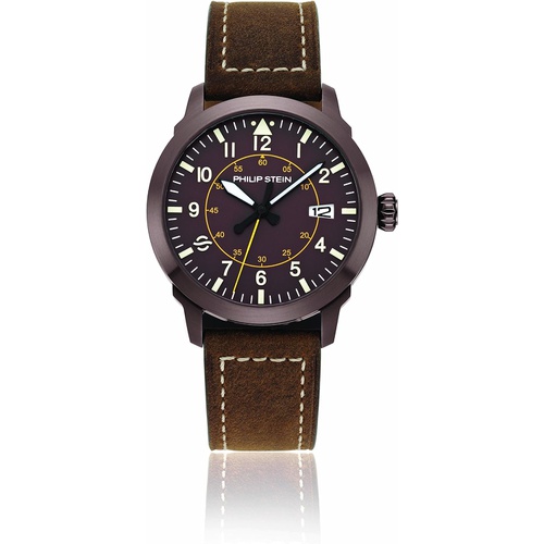  Philip Stein Mens Sky Finder Stainless Steel Japanese-Quartz Watch with Leather Strap, Brown, 21 (Model: 700BR-PLTBR-CAWVBR)
