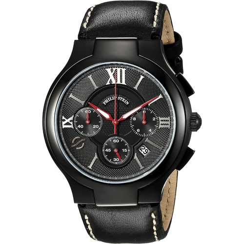  Philip Stein Black PVD chronograph on Black stitched calf strap