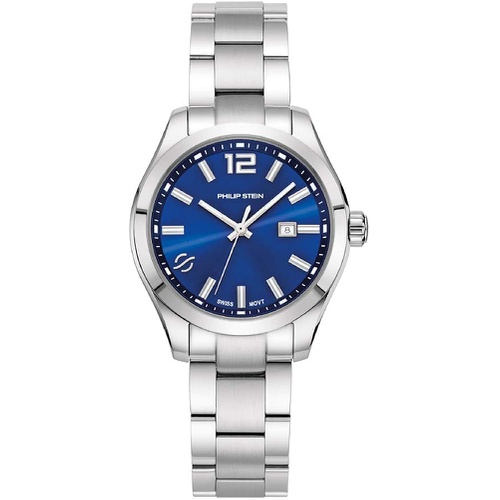  Philip Stein Analog Display Wrist Swiss Quartz Traveler Ladies Smart Watch Stainless Steel Silver Clasp Chain with Blue Dial Natural Frequency Technology Provides Energy - Model 91