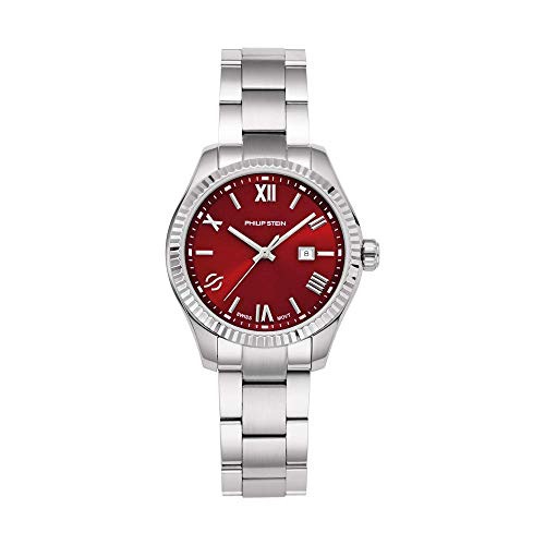  Philip Stein Analog Display Wrist Swiss Quartz Traveler Ladies Smart Watch Stainless Steel Silver Clasp Chain with Red Dial Natural Frequency Technology Provides More Energy - Mode