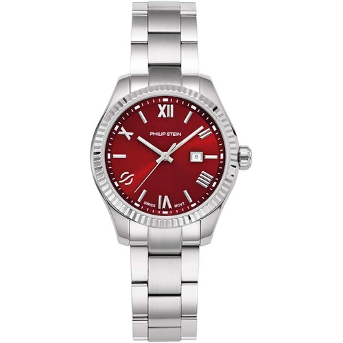 Philip Stein Analog Display Wrist Swiss Quartz Traveler Ladies Smart Watch Stainless Steel Silver Clasp Chain with Red Dial Natural Frequency Technology Provides More Energy - Mode