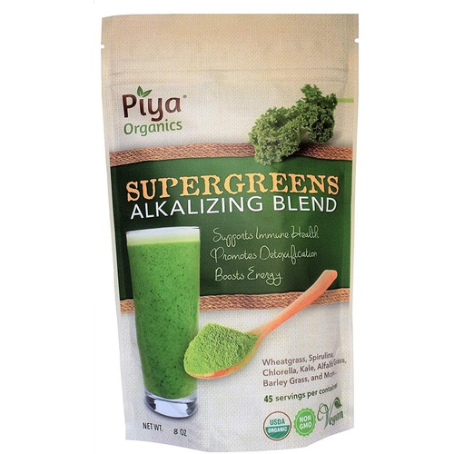  Piya Organics Supergreens Alkalizing Blend - Organic Smoothie Powder. Wheatgrass, Spirulina, Kale, Chlorella, Alfalfa Grass & More. Vegan, Promotes Detox, Boosts Energy, Supports Immune Health.