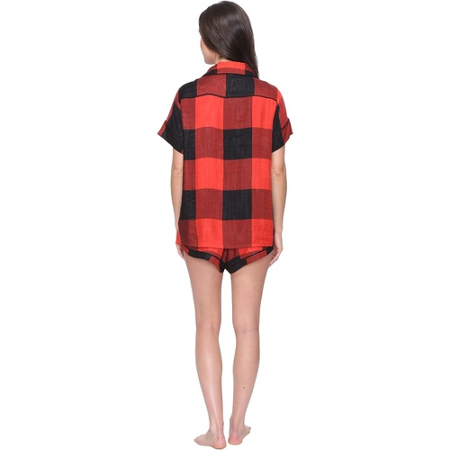  Plush Ultra Soft Short Sleeve Woven Buffalo Plaid PJ Set