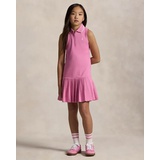 Pleated Stretch Mesh Polo Dress