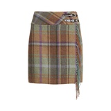 Plaid Fringe-Trim Tweed Miniskirt