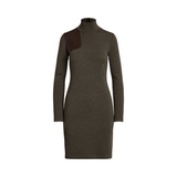 Faux-Leather-Trim Wool Sweater Dress