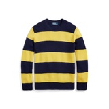 Suede-Patch Striped Wool-Blend Sweater