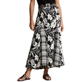 Polo Ralph Lauren Floral & Plaid Linen Skirt_BLACK/ WHITE FLORAL