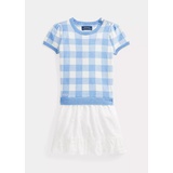 Gingham Woven-Skirt Sweater Dress