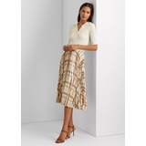 Belting-Print Pleated Metallic Skirt