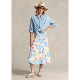 Floral Crepe Button-Front Midi Skirt