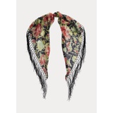 Sash Floral Fringe-Trim Chiffon Scarf