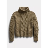 Aran-Knit Wool Turtleneck Sweater