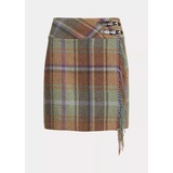 Plaid Fringe-Trim Tweed Miniskirt