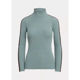 Faux-Leather-Trim Turtleneck Sweater