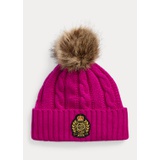 Crest-Patch Pom-Pom Beanie