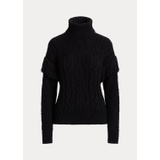 Fringe-Trim Aran-Knit Turtleneck Sweater
