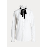 Tie-Neck Cotton Broadcloth Shirt
