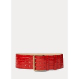 Croc-Embossed Triple-Prong Calfskin Belt