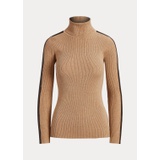 Faux-Leather-Trim Turtleneck Sweater