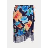 Fringe-Trim Floral Crepe Skirt