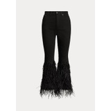 Beaded Feather-Trim High-Rise Flare Jean