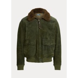 Shearling-Collar Suede Bomber Jacket