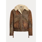 Leather-Trim Shearling Bomber Jacket