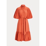 Belted Cotton Bubble-Sleeve Shirtdress