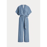 Belted Chambray Wrap Jumpsuit
