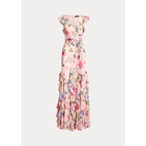 Floral Ruffle-Trim Georgette Gown