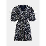 Print Tie-Front Cotton Puff-Sleeve Dress