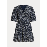 Print Tie-Front Cotton Puff-Sleeve Dress