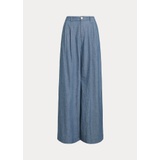 Pleated Chambray Wide-Leg Pant