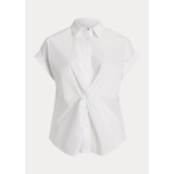 Twist-Front Cotton Short-Sleeve Shirt