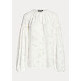 Floral Jacquard Blouson-Sleeve Shirt