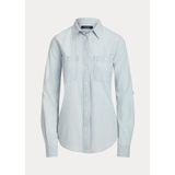 Cotton Chambray Roll Tab-Sleeve Shirt