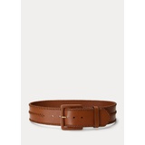 Whipstitched Leather Wide Belt